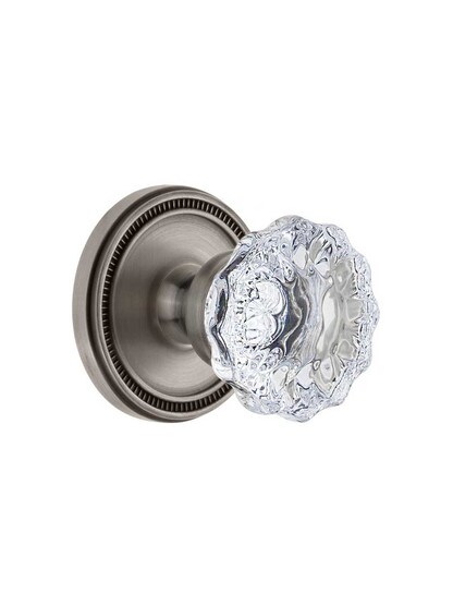 Grandeur Soleil Rosette Door Set with Fontainebleau Crystal-Glass Knobs in Antique Pewter.